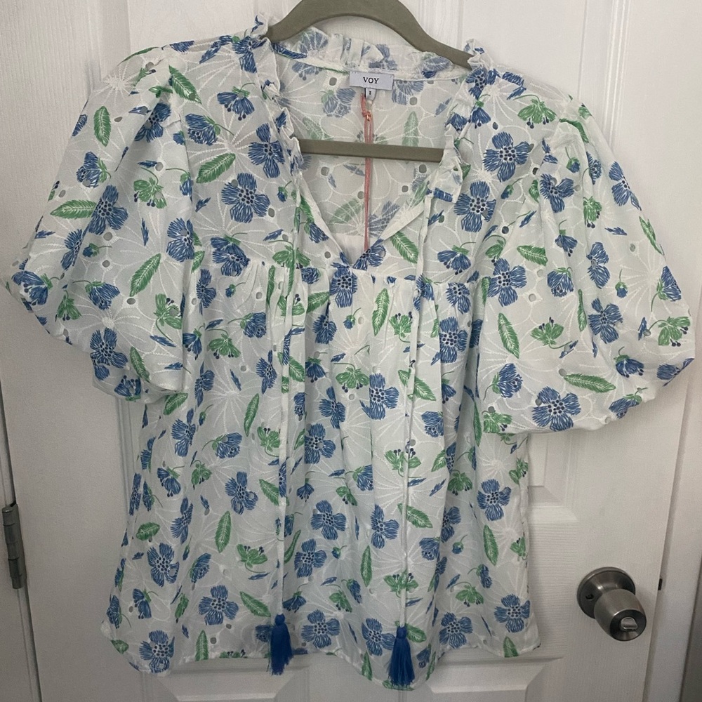 Voy Floral Puff-sleeve Top